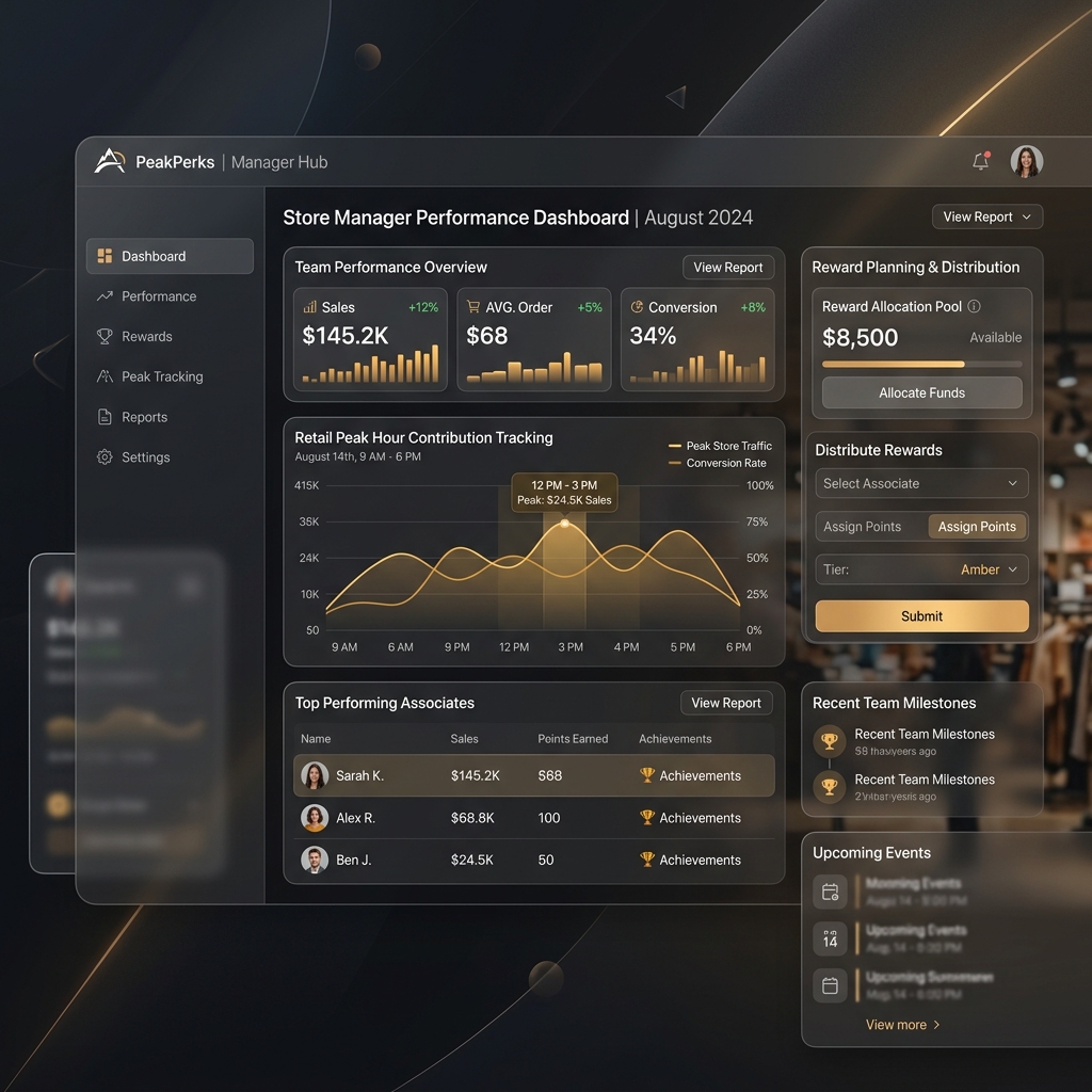PeakPerks Store Performance Dashboard Interface